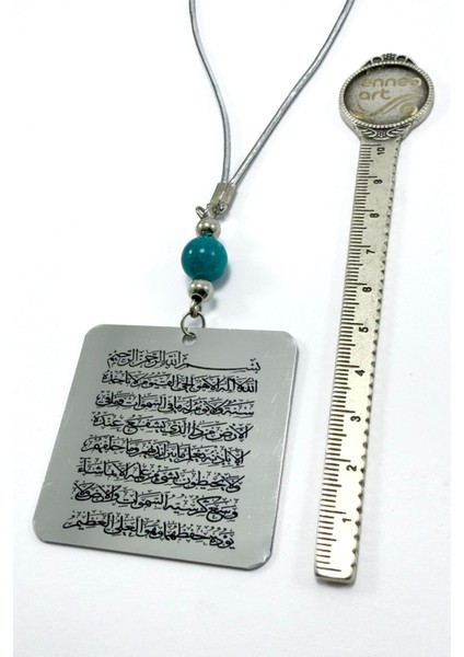 Turkuaz Doğal Taşlı Çift Taraflı Metal Üzerine Uv Baskı Ayetel Kürsi Araba Dikiz Ayna Süsü indirimleri