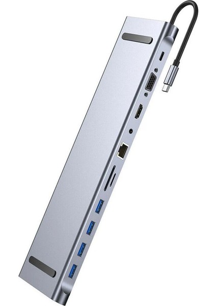 11/12-In-1 Type C Dock USB C Hub 3.0 Splitter Çoklayıcı 4K RJ45 Sd/tf VGA HDMI Uyumlu Dizüstü Bilgisayar
