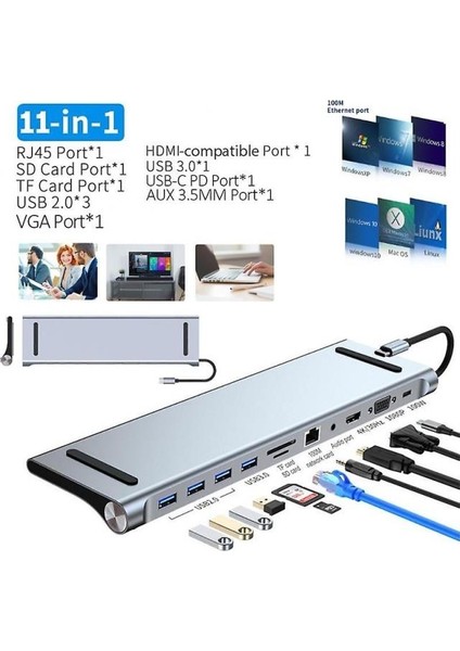 11/12-In-1 Type C Dock USB C Hub 3.0 Splitter Çoklayıcı 4K RJ45 Sd/tf VGA HDMI Uyumlu Dizüstü Bilgisayar modelleri