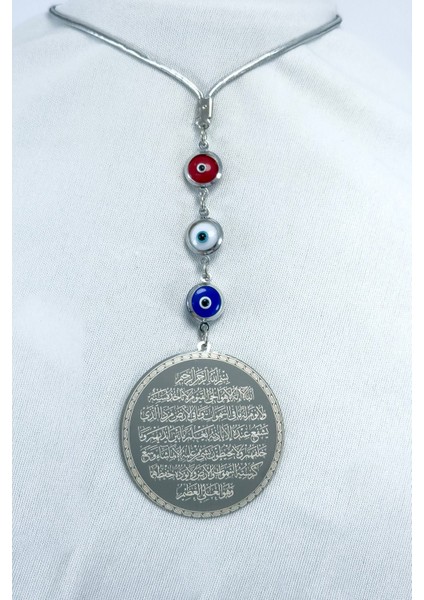 Çerçeveli Renkli Nazar Gümüş Renk Çelik Çift Taraflı Ayetel Kürsi Felak Nas Ihlas Araba Ayna Süsü fiyatları