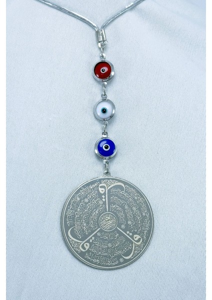 Çerçeveli Renkli Nazar Gümüş Renk Çelik Çift Taraflı Ayetel Kürsi Felak Nas Ihlas Araba Ayna Süsü modelleri