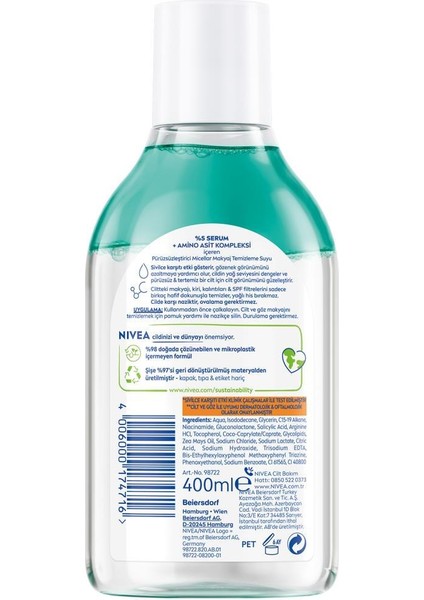 Nıvea Micellar Makyaj Temizleme Suyu Derma Skin Clear 400 Ml, Serum Içerikli,niasinamid,salisilik Asit,pha fiyatları