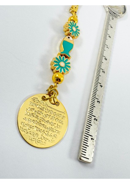 Turkuaz Balık Papatya Çiçek Metal Ayetel Kürsi Altın Renkli Araba Dikiz Ayna Süsü modelleri