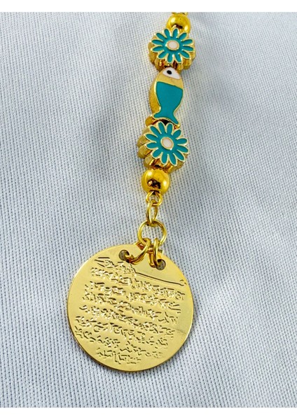 Turkuaz Balık Papatya Çiçek Metal Ayetel Kürsi Altın Renkli Araba Dikiz Ayna Süsü fırsatları