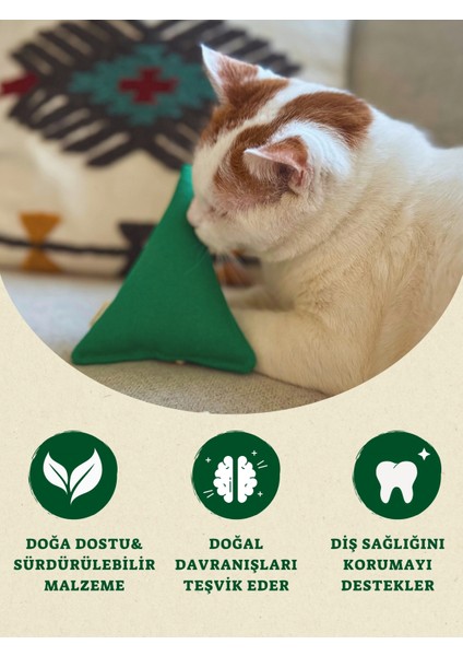 Pamuklu ve Doğa Dostu Kedi Oyuncağı Çam Ağacı- Kedi Naneli ve Çıngıraklı