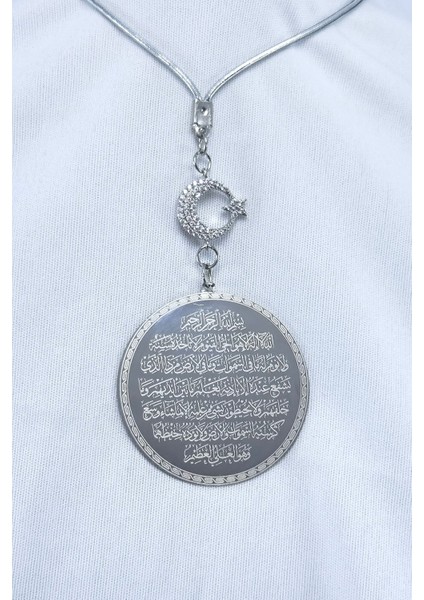 Parlak Ay Yıldız Gümüş Renk Çelik Çift Taraflı Ayetel Kürsi/ Nazar Ayeti Araba Dikiz Ayna Süsü modelleri
