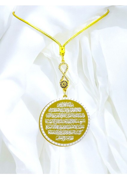 Parlak Taşlı Nazarlı Sonsuzluk Çelik Çift Taraflı Ayetel Kürsi, Felak Nas Ihlas Dikiz Ayna Süsü