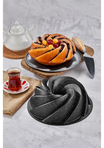 Döküm Granit Yanmaz Yapışmaz Rüzgar Gülü 26 cm Kek Kalıbı Gri