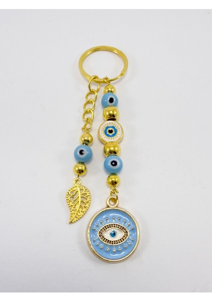 Açık Mavi Cam Nazar Boncuklu Metal Anahtarlık, El Yapımı Hediyelik Çanta Süsü fiyatları