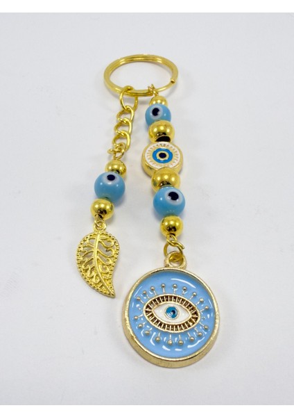 Açık Mavi Cam Nazar Boncuklu Metal Anahtarlık, El Yapımı Hediyelik Çanta Süsü fırsatları