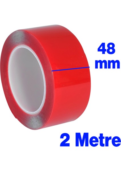 Çift Taraflı Şeffaf Silikon Bant Montaj Bandı 48 mm x 2 Metre Güçlü Çok Amaçlı Yapıştırıcı 1 Adet