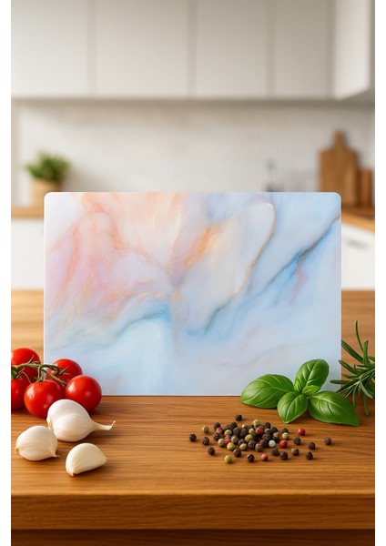 Cam Kesme Tahtası, Kesme Tablası Kenarları Oval, Antibakteriyal, Sunum Tahtası Pembe DESEN20X 30 cm