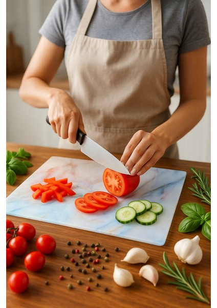 Cam Kesme Tahtası, Kesme Tablası Kenarları Oval, Antibakteriyal, Sunum Tahtası Pembe DESEN20X 30 cm fiyatları