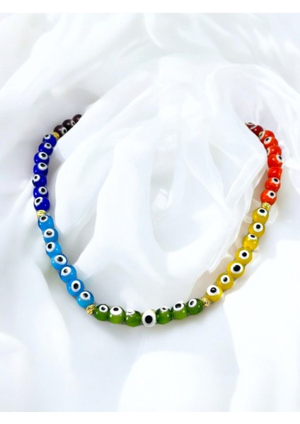 Renkli El Yapımı Cam Nazar Boncuklu Kolye, Hediyelik Renkli Bijuteri Takı