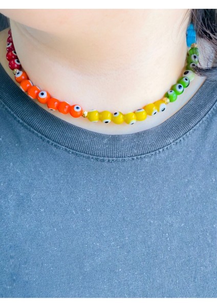 Renkli El Yapımı Cam Nazar Boncuklu Kolye, Hediyelik Renkli Bijuteri Takı indirimleri