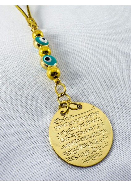 Turkuaz Metal Nazar Boncuklu Metal Ayetel Kürsi Altın Renkli Araba Dikiz Ayna Süsü modelleri