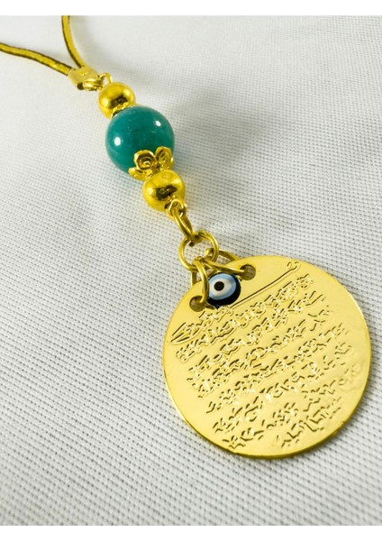 Turkuaz Doğal Taş Boncuklu Metal Ayetel Kürsi Altın Renkli Araba Dikiz Ayna Süsü, Nazar Boncuklu fırsatları