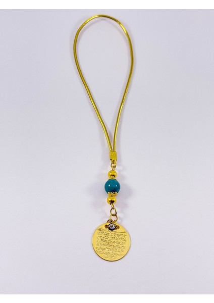 Turkuaz Doğal Taş Boncuklu Metal Ayetel Kürsi Altın Renkli Araba Dikiz Ayna Süsü, Nazar Boncuklu indirimleri