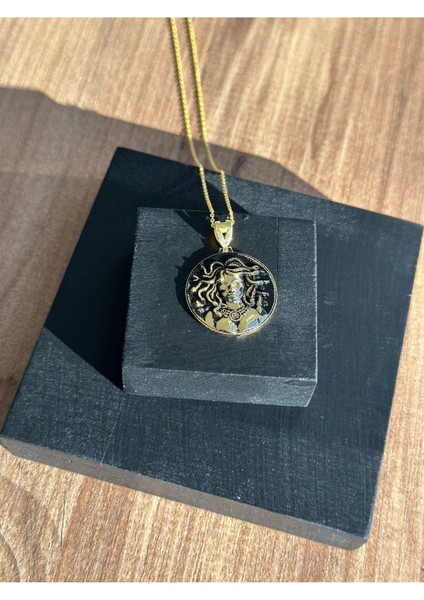 Gold Medusa 925 Ayar Gümüş Kolye (45CM)