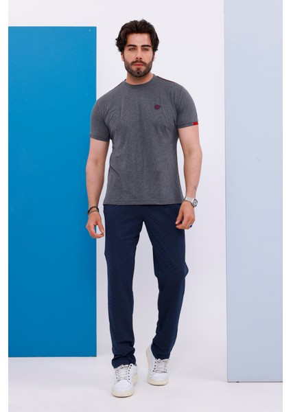 Erkek Battal Beden Gri Bisiklet Yaka T-Shirt Alt-Üst Takımı - 130