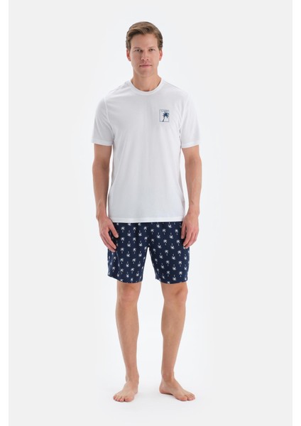 Ekru Baskı Detaylı Bisiklet Yaka Tişört Şort Pijama Takımı fırsatları