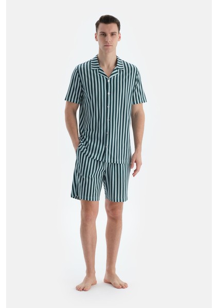Multicolor Çizgili Gömlek Şort Pijama Takımı