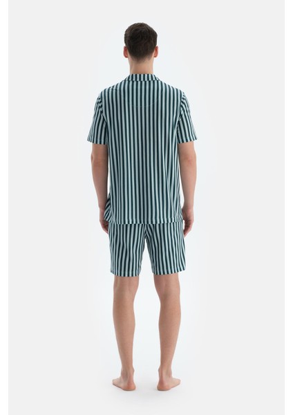 Multicolor Çizgili Gömlek Şort Pijama Takımı