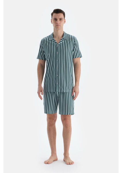 Multicolor Çizgili Gömlek Şort Pijama Takımı
