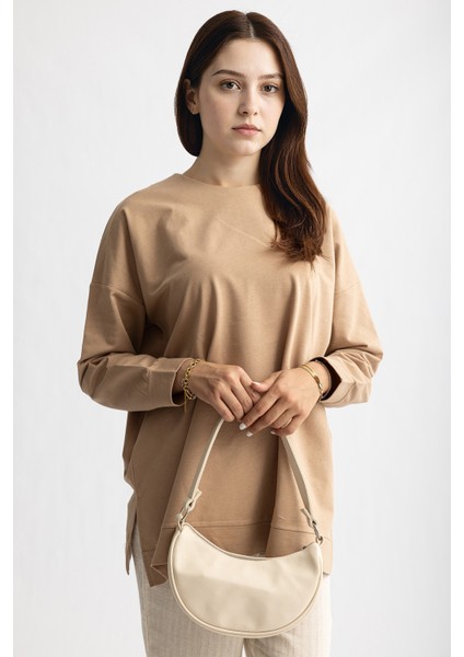 5415 -2 Iplik Ince Rahat, Basic Düz Kadın Uzun Sweatshirt