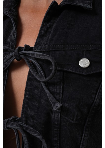 Bağlama Detay Denim Siyah Yelek indirimleri
