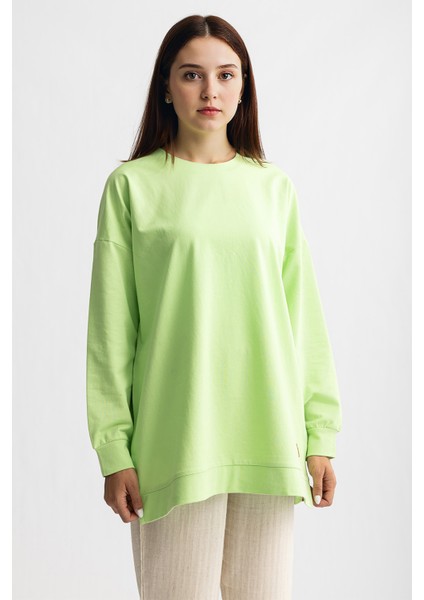 5415 -2 Iplik Ince Rahat, Basic Düz Kadın Uzun Sweatshirt fiyatları