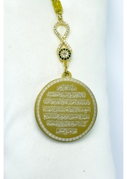 Zirkon Taşlı Nazarlı Sonsuzluk Çelik Çift Taraflı Ayetel Kürsi, Felak Nas Ihlas Dikiz Ayna Süsü