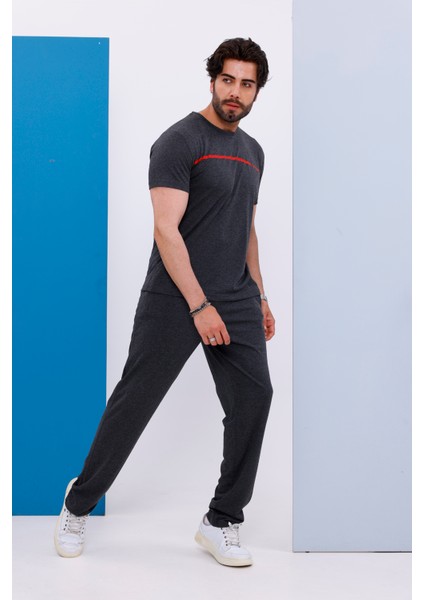 Erkek Battal Beden Amerikan Pike Kumaş Antrasit Bisiklet Yaka T-Shirt Alt-Üst Takımı - 133 fiyatları