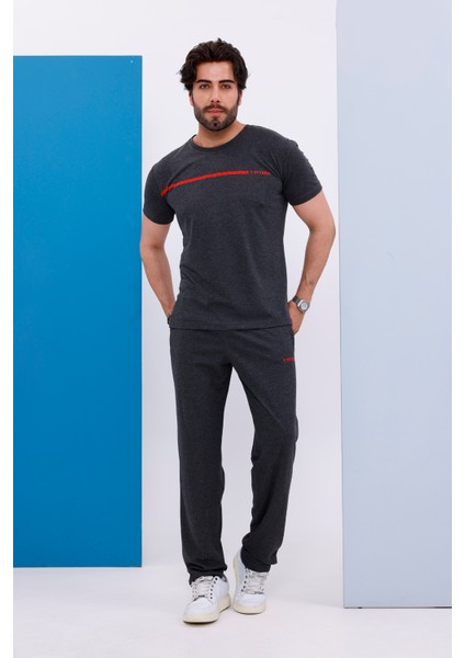 Erkek Battal Beden Amerikan Pike Kumaş Antrasit Bisiklet Yaka T-Shirt Alt-Üst Takımı - 133 modelleri