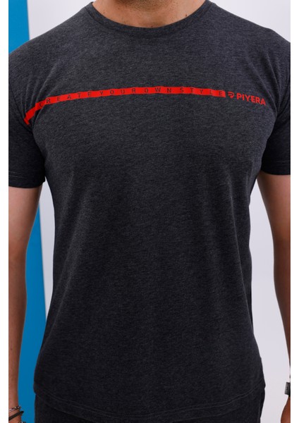 Erkek Battal Beden Amerikan Pike Kumaş Antrasit Bisiklet Yaka T-Shirt Alt-Üst Takımı - 133