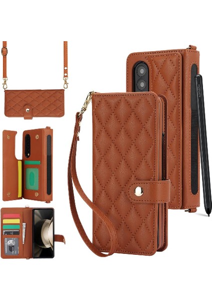 Samsung Galaxy Z Fold 3 Crossbody Tarzı 5 Kart Yuvaları ile Standı (Yurt Dışından)