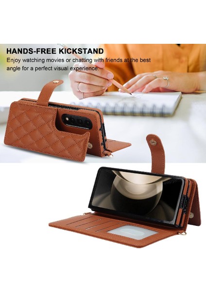 Samsung Galaxy Z Fold 3 Crossbody Tarzı 5 Kart Yuvaları ile Standı (Yurt Dışından)