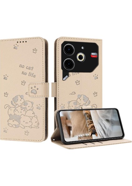 Tecno Pova 6 Neo Sevimli Kedi Pu Deri Kart Tutucu Kickstand Için Flip Case (Yurt Dışından)