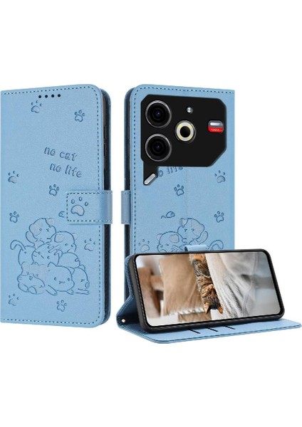 Tecno Pova 6 Neo Sevimli Kedi Pu Deri Kart Tutucu Kickstand Için Flip Case (Yurt Dışından)