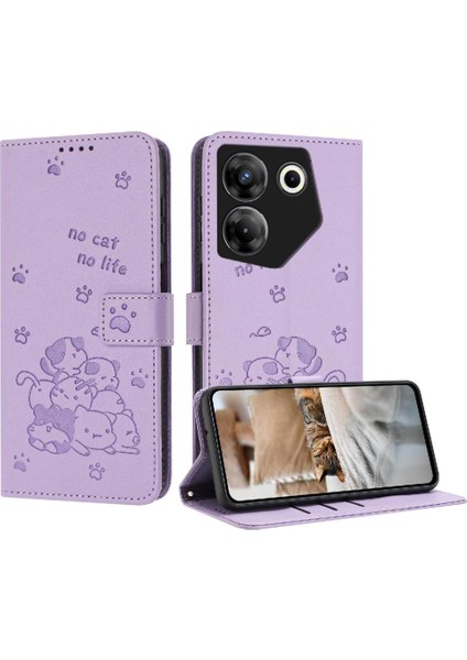 Tecno Camon 20 Pro 5g Için Flip Case Deri Cüzdan Sevimli Kedi Pu Deri (Yurt Dışından)