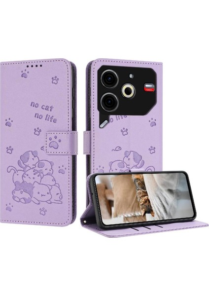 Tecno Pova 6 Neo Sevimli Kedi Pu Deri Kart Tutucu Kickstand Için Flip Case (Yurt Dışından)