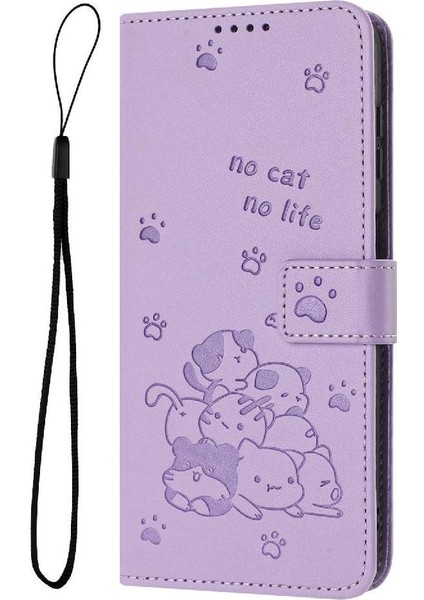 Tecno Pova 6 Neo Sevimli Kedi Pu Deri Kart Tutucu Kickstand Için Flip Case (Yurt Dışından)