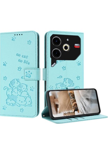 Tecno Pova 6 Neo Sevimli Kedi Pu Deri Kart Tutucu Kickstand Için Flip Case (Yurt Dışından)