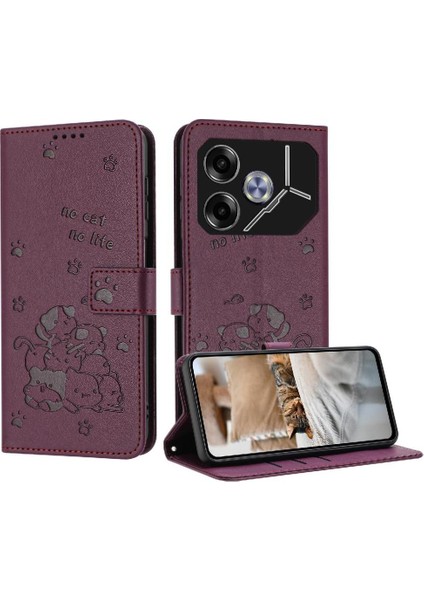 Tecno Pova 6 5g Için Flip Case Sevimli Kedi Kart Tutucu Kickstand Deri Pu (Yurt Dışından)