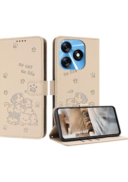 Tecno Spark 10 4g Deri Cüzdan Pu Deri Sevimli Kedi Kartı Için Flip Case (Yurt Dışından)