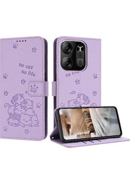 Tecno Spark Gitmek Için Flip Case 2023 Sevimli Kedi Pu Deri Kart Tutucu Cüzdan (Yurt Dışından)