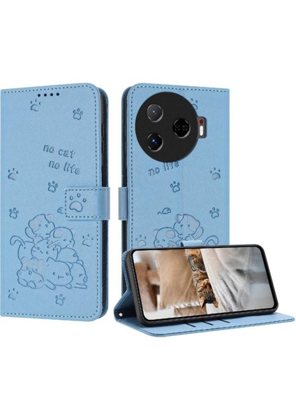 Tecno Camon 30 Pro 5g Için Flip Case Deri Cüzdan Pu Deri Sevimli Kedi (Yurt Dışından)