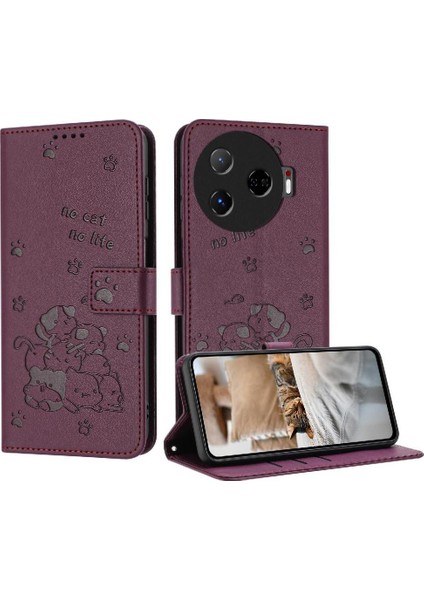 Tecno Camon 30 Pro 5g Için Flip Case Deri Cüzdan Pu Deri Sevimli Kedi (Yurt Dışından)
