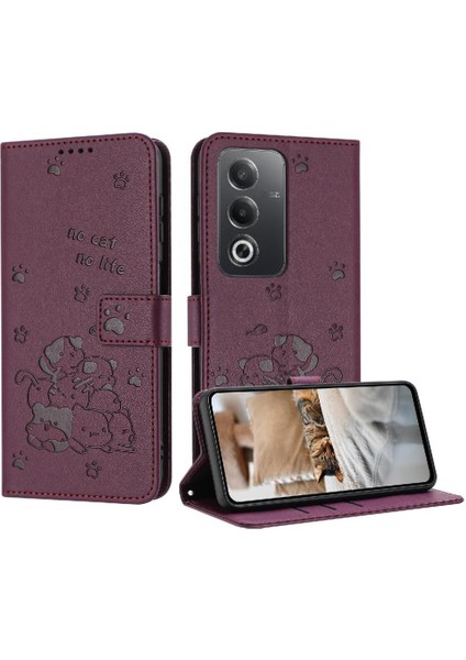 Oppo A80 5g Kart Tutucu Için Flip Case Kickstand Sevimli Kedi Pu Deri (Yurt Dışından)