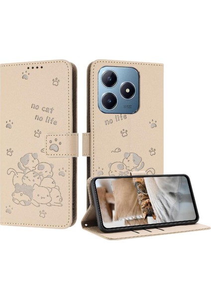 Realme C63 4g Pu Deri Sevimli Kedi Kart Tutucu Kickstand Için Flip Case (Yurt Dışından)